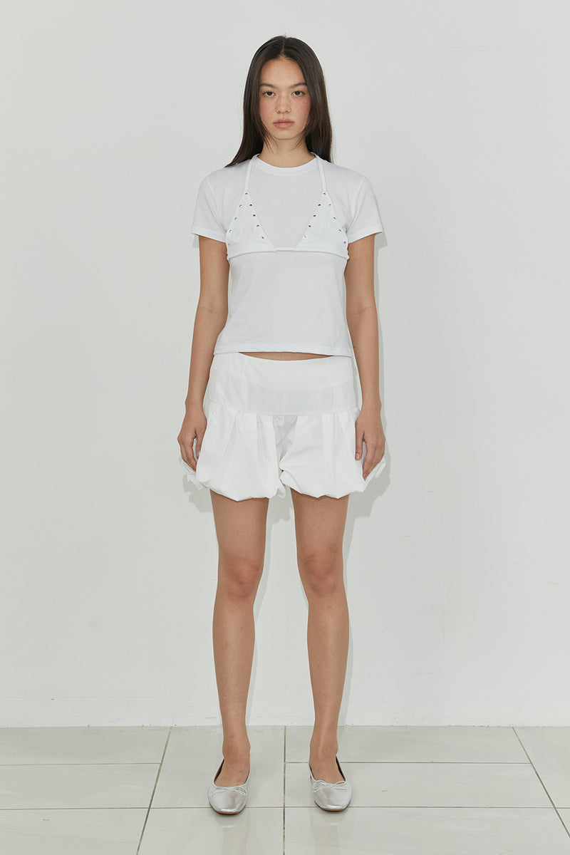 BUBBLE HEM SHORTS / IVORY