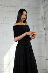Drape Off-Shoulder T-Shirt - Black