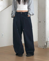Emdeu ドット ストリングストラップワイドコットンロングパンツ