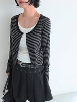 Stripe Layered Shirring Cardigan