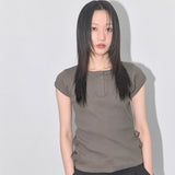 サイドバックルリブTシャツ (DARK BEIGE) F25QB110
