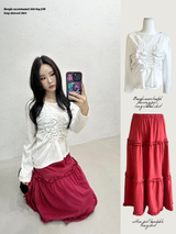 Beagle accentuated shirring frill long-sleeved shirt