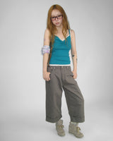 HERRINGBONE ROLL-UP BUCKLE PANTS