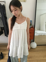 Omill Lace Shirring Sleeveless Midi Layered One Piece