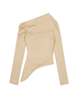 One Shoulder Draped Jersey Top _ BEIGE