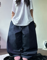 レタリングインディゴローステッチワイドバルーンタトゥープリントデニムロングパンツ 🩵🖤 - 2 カラーズ