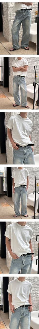 [Unisex] ウェーブウォシュドワイドデニムパンツ(4color)