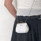 ピュアホワイトリボンフレームミニバッグ (handmade bag)