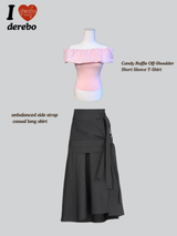 unbalanced side strap casual long skirt