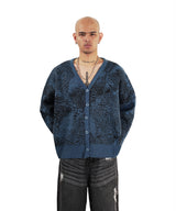 HIERARCHY STUDIOS Unsolved - Blue Fingerprint Oversized Knit Cardigan