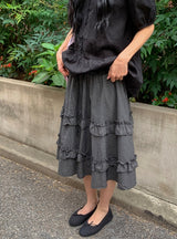 Chiyo Check Frill Tiered Midi Skirt