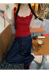 Summer knit flower sleeveless tee