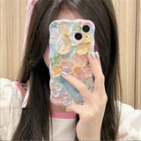 3D フラワー チェーン ウェーブ フレーム iPhone ケース ウィズ ビーズ ウィスト ストラップ