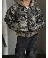 [Unisex] Camo crop fur hood jumper
