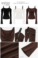 Tul off-shoulder frill long-sleeve tee 