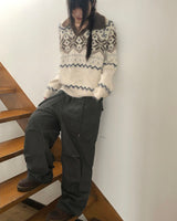 Neul Nordic Color-Block Collar Loose-Fit Long-Sleeve Knit