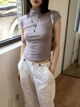 Homyoon キャップスリーブ ハーフポーラークロップタンクトップ Tシャツ