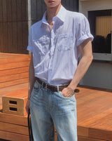 Minimal One-Pocket Roll-Up Short-Sleeve Shirt