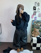 ストリング💙レザーダブルリベットロングパンツ💙🖤2カラー