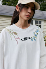 フローラルカラーエンブロイダリー長袖Tシャツ