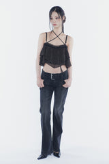 VERA BELTED BOOT-CUT DENIM black