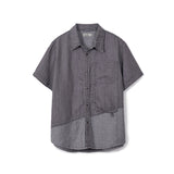 Linen denim work half shirts / Ash purple