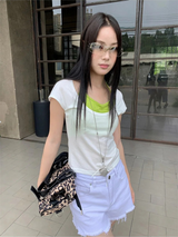 Olive Inner Halterneck Layered Short Sleeve T-shirt