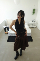 STUD PLEATS MIDI SKIRT (BROWN, BLACK 2COLORS!)