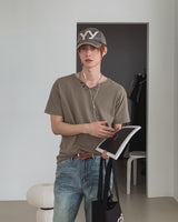 ヴェール ボタン Vネック ショートスリーブ Tシャツ