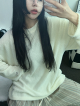 PATCH 🤎 LOOSE GIRLY OVER KNIT 🧸🤍🤎🖤4COLOR