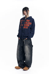 Curved Double Knee Denim Pants - Black