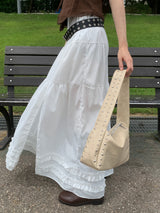 Rustic Pure Frill Slit Maxi Long Skirt (2 colors)