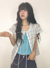 Arche Check Frill Short Sleeve Blouse