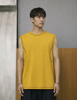 Contrast-Stitch Wide-Shoulder Tank