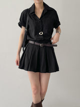 [Belt SET] Romi Collar Pleated Mini One Piece