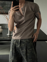 Texture henley neck half knit(4color)