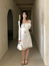 Angel Lace Shirring Sleeveless & Slim Cardigan SET 