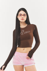 Logo Cubic Crop Top Brown