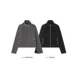 ベルベットコーデュロイカーブクロップジップアップ(Black)