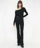 FLARE GATHER SLACKS PANTS