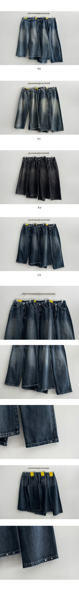 [3-tier length] [S–3XL]イートンウォッシングサイドスナップワイドデニムパンツ (4 colors)