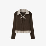 Duelly Ribbon Collar Layered Knit 233239008