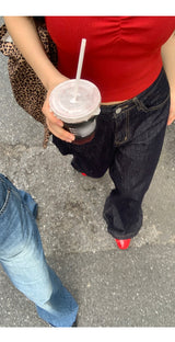 ダークブルーデニムワイドデニムパンツ