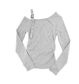 レターアンバランスベルトワンショルダーオフショルダーTシャツ