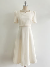 26SS★ Berlin Notch Square-Neck Short Sleeve Tweed Flare One Piece Long