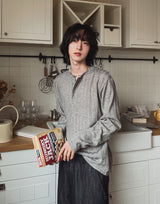 ペールヘンリーネックリブド長袖Tシャツ