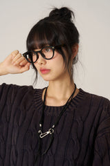 Cable Washing Short-Sleeved Knitwear - Navy