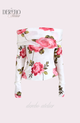 Pink rose off-shoulder long-sleeve top