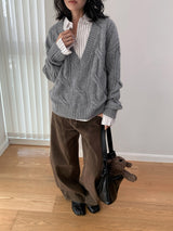 [High quality line] Twisted Deep V-neck Long Sleeve Knitwear