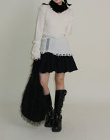 ラバーVネックダメージカットポイント長袖ニット (wool material)